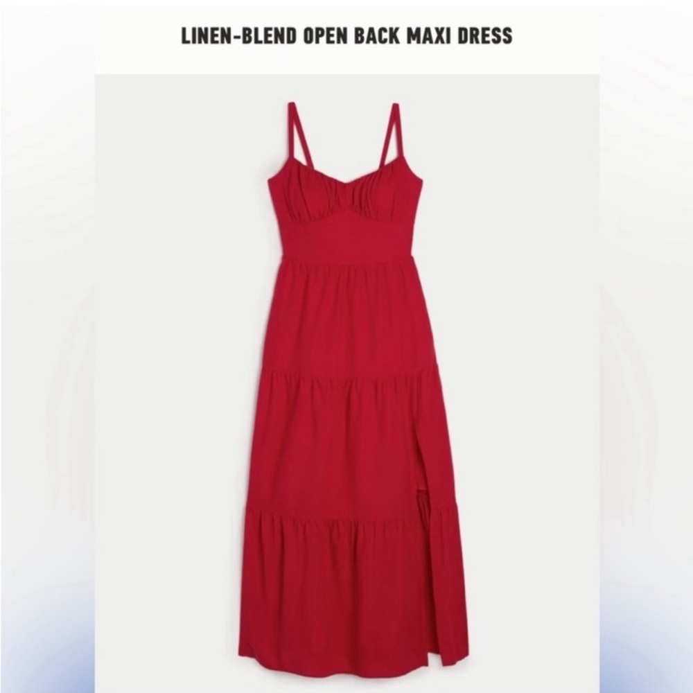❤️ Hollister Red Linen-Blend Backless Maxi Dress - Size S ❤️